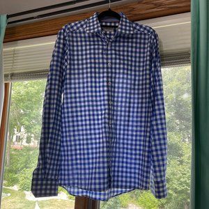 ETON blue and white plaid long- sleeve shirt